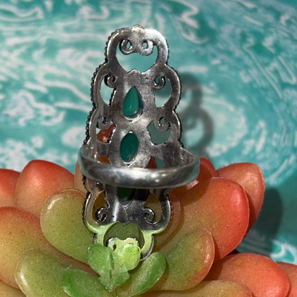 Green Chalcedony Silver Ring - image 7